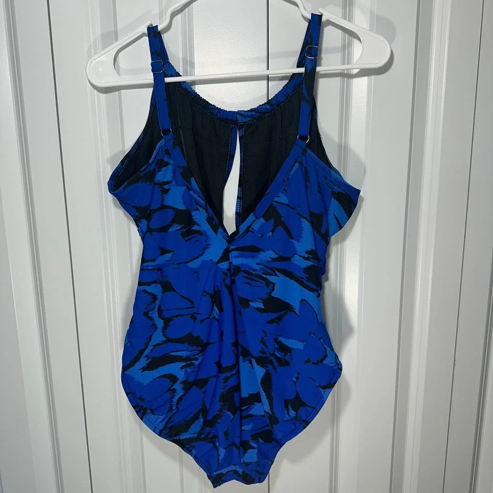 Magicsuit One Piece Swimsuit Womens XL Blue Black Ruched Keyhole Slimming Beach